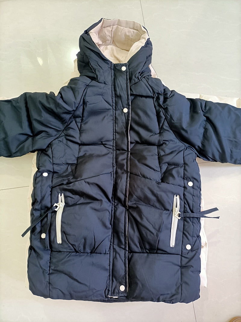 2021 Dicker Daunenmantel mit Kapuze Damen Winterjacke Baumwolle Lang Warm Gepolsterter Parka