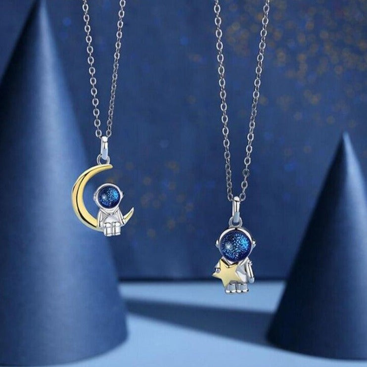 carino stella e luna astronauta coppia collana moda dolce gioielli romantici dinamici