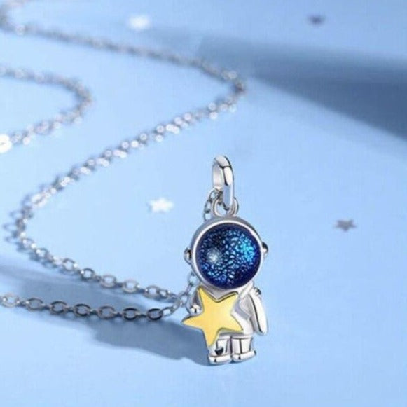 cute star and moon astronaut couple necklace fashion sweet dynamic romantic jewelry