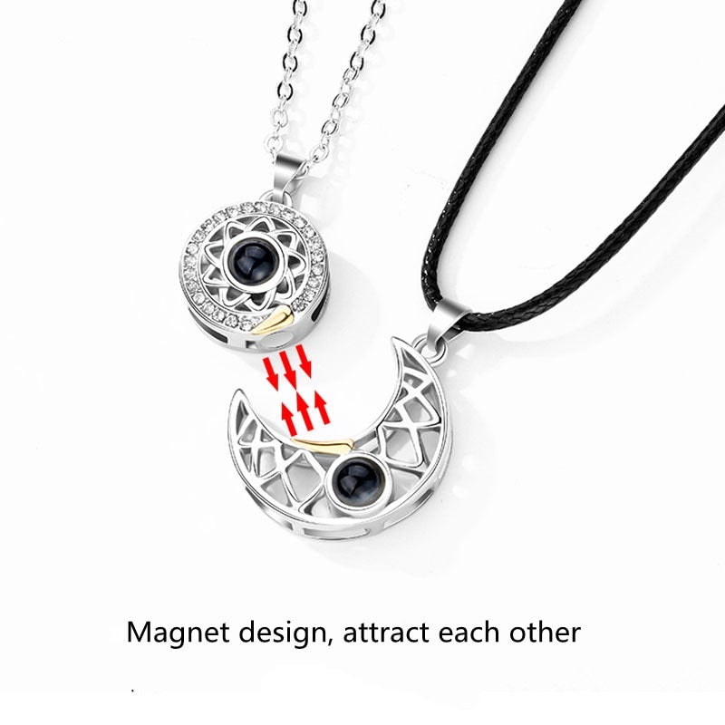 100 Languages Sun and Moon Projection Necklace