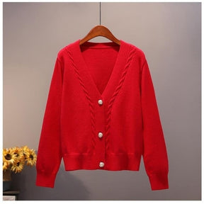 Maglione cardigan donna autunno inverno scollo a V perla monopetto sciolto maglione corto addensato