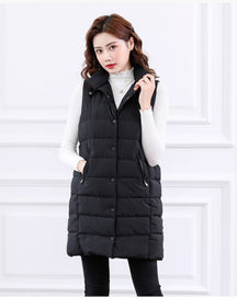 Autumn Winter Coat Women's Solid Loose Vest Stand Collar Long Vest Bodywarm Cotton Padded