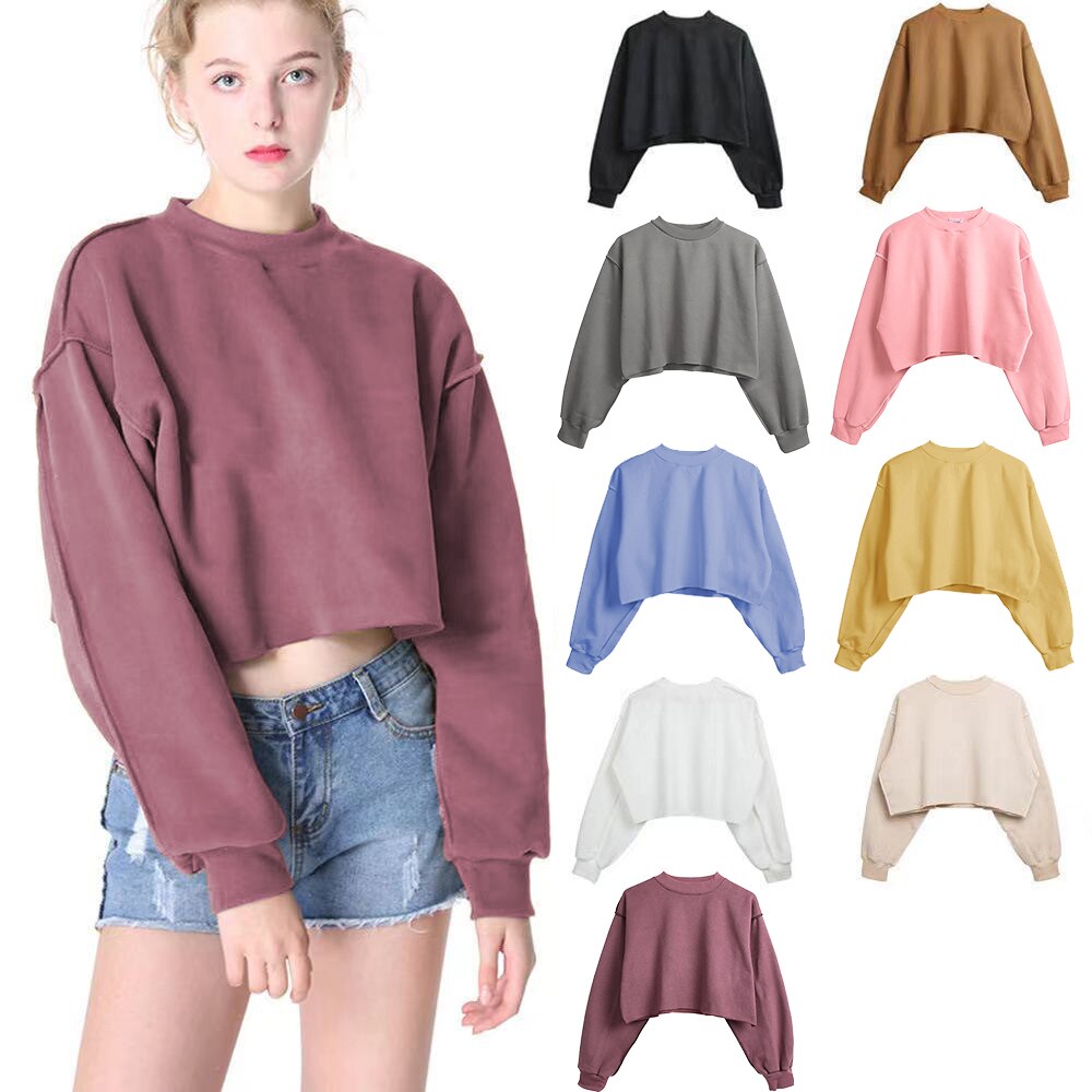 Thick Cotton Women Sweatshirt Hoodie Casual Loose Long Sleeve Streetwear Crop Pullover