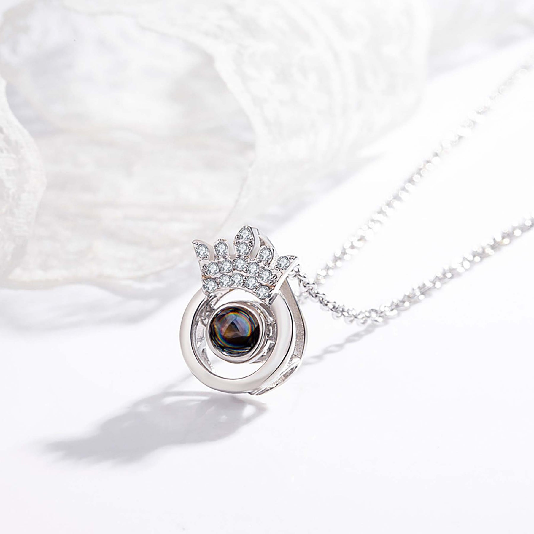 silver photo projection necklace