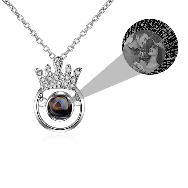 silver Crown projection necklace