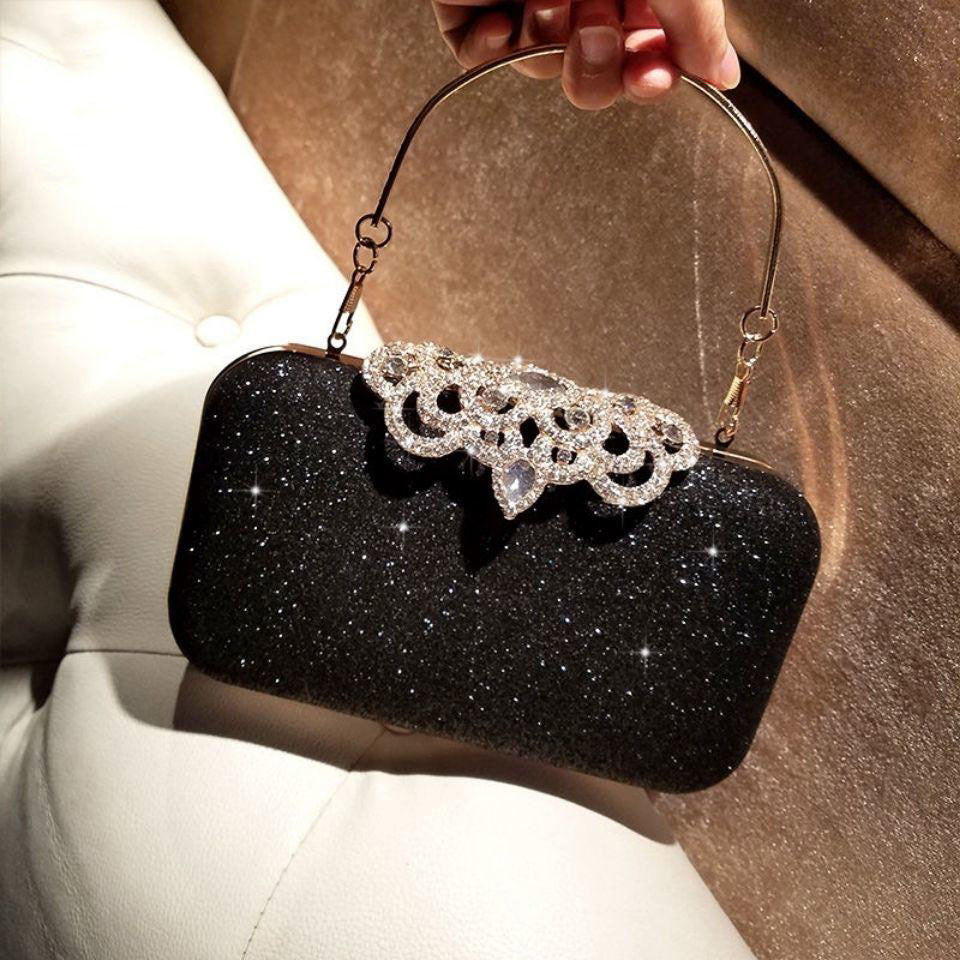 Borse da sera con strass Borse con diamanti da sposa Borsa chic nera con manico