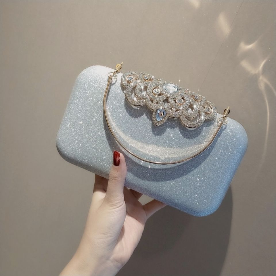 Borse da sera con strass Borse con diamanti da sposa Borsa chic nera con manico