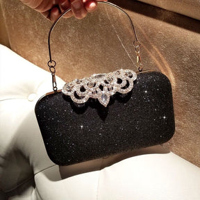 Borse da sera con strass Borse con diamanti da sposa Borsa chic nera con manico