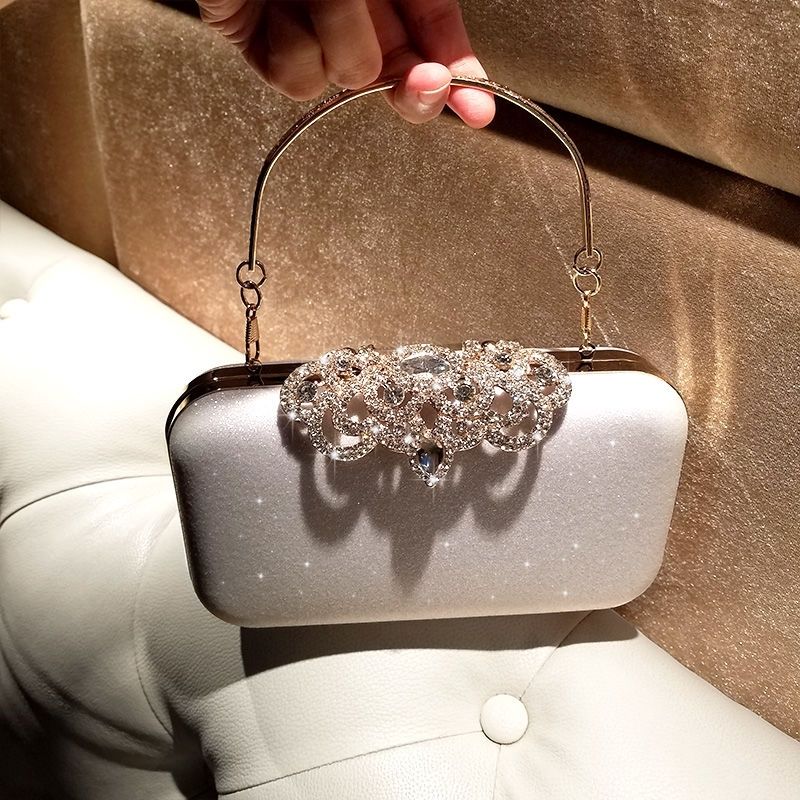 Borse da sera con strass Borse con diamanti da sposa Borsa chic nera con manico