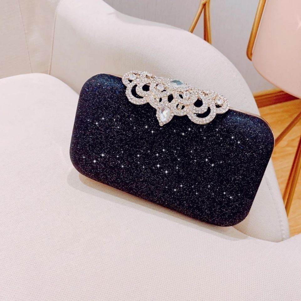 Borse da sera con strass Borse con diamanti da sposa Borsa chic nera con manico