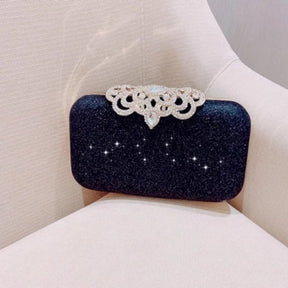 Borse da sera con strass Borse con diamanti da sposa Borsa chic nera con manico