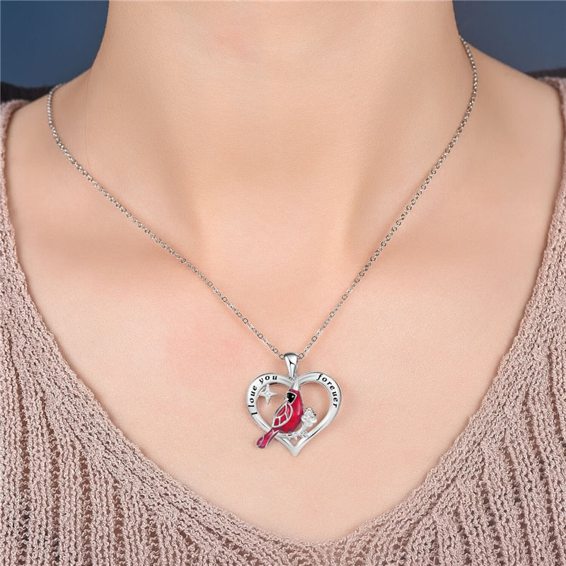 Heart Shaped Cardinal Parrot Necklace Red Bird Cardinals