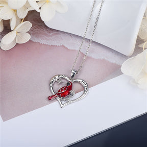 Heart Shaped Cardinal Parrot Necklace Red Bird Cardinals