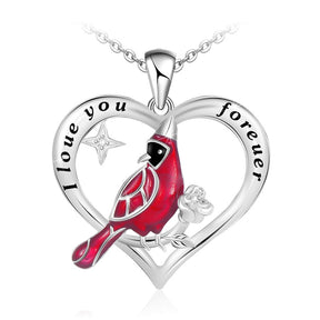 Heart Shaped Cardinal Parrot Necklace Red Bird Cardinals