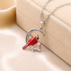 Heart Shaped Cardinal Parrot Necklace Red Bird Cardinals Heart shaped rose