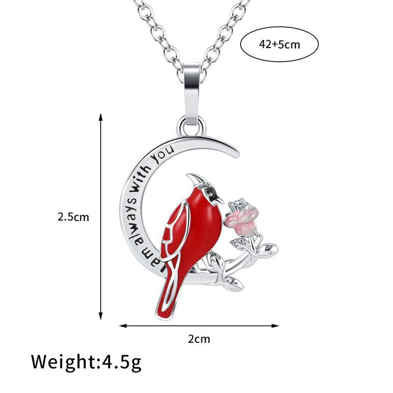 Heart Shaped Cardinal Parrot Necklace Red Bird Cardinals Heart shaped rose