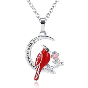 Collana con pappagallo cardinale a forma di cuore Cardinali con uccello rosso Rosa a forma di cuore