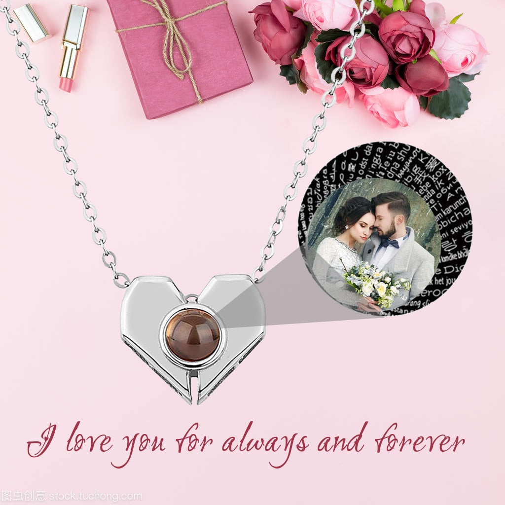 Personalized Heart Shaped Projection Necklace Custom Photo Pendan