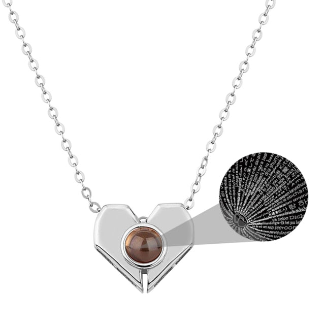 Collana con nome di proiezione "Ti amo" in 100 lingue a forma di cuore personalizzata