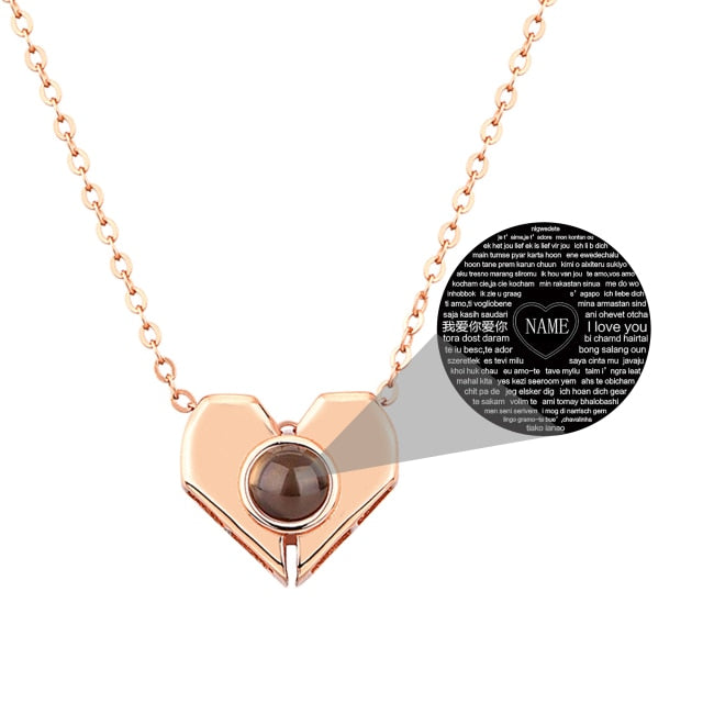 Personalized Heart Shaped 100 Languages I Love You Projection Name Necklace