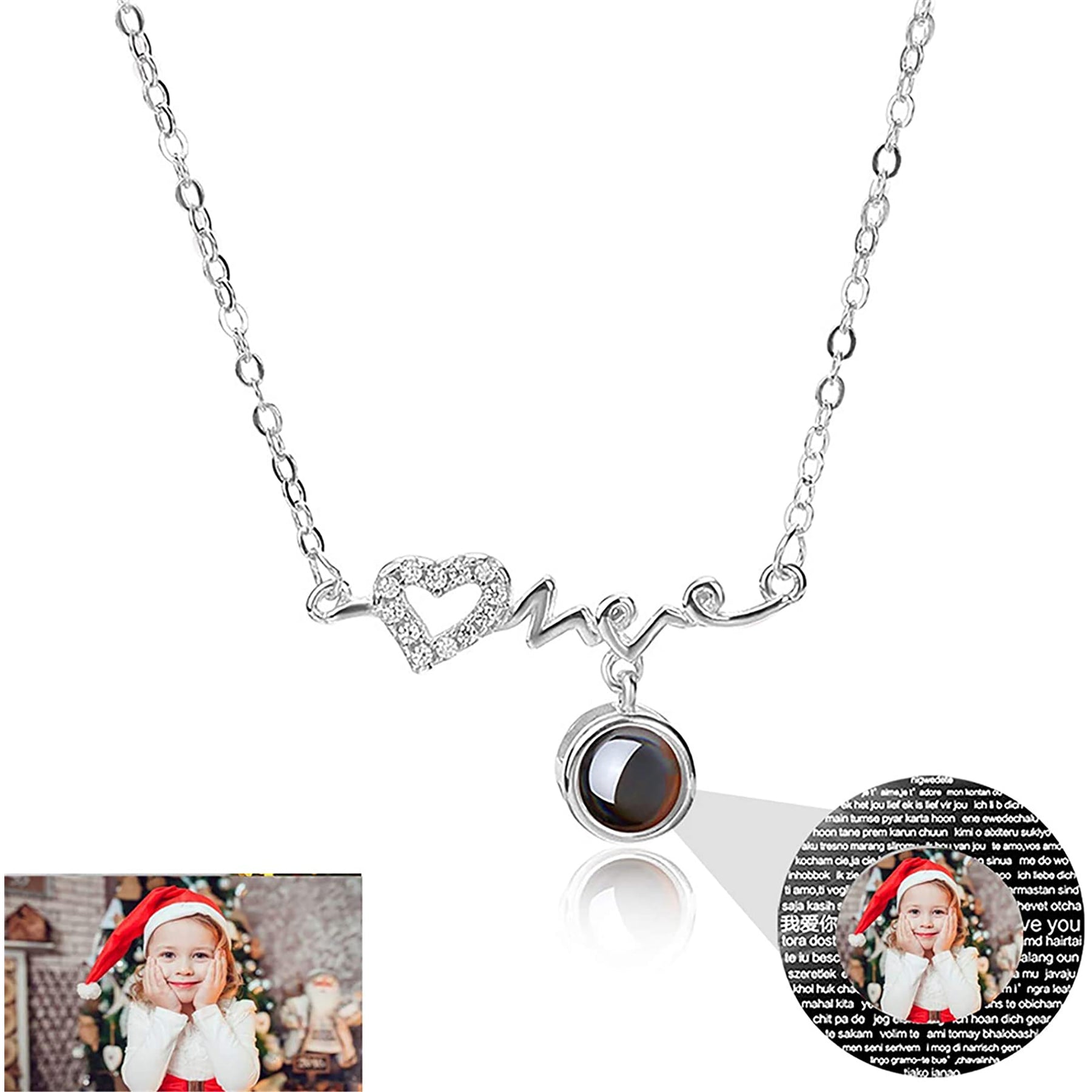 Personalized Custom Photo Heartbeat Shape Necklace Crystal Projection Pendant