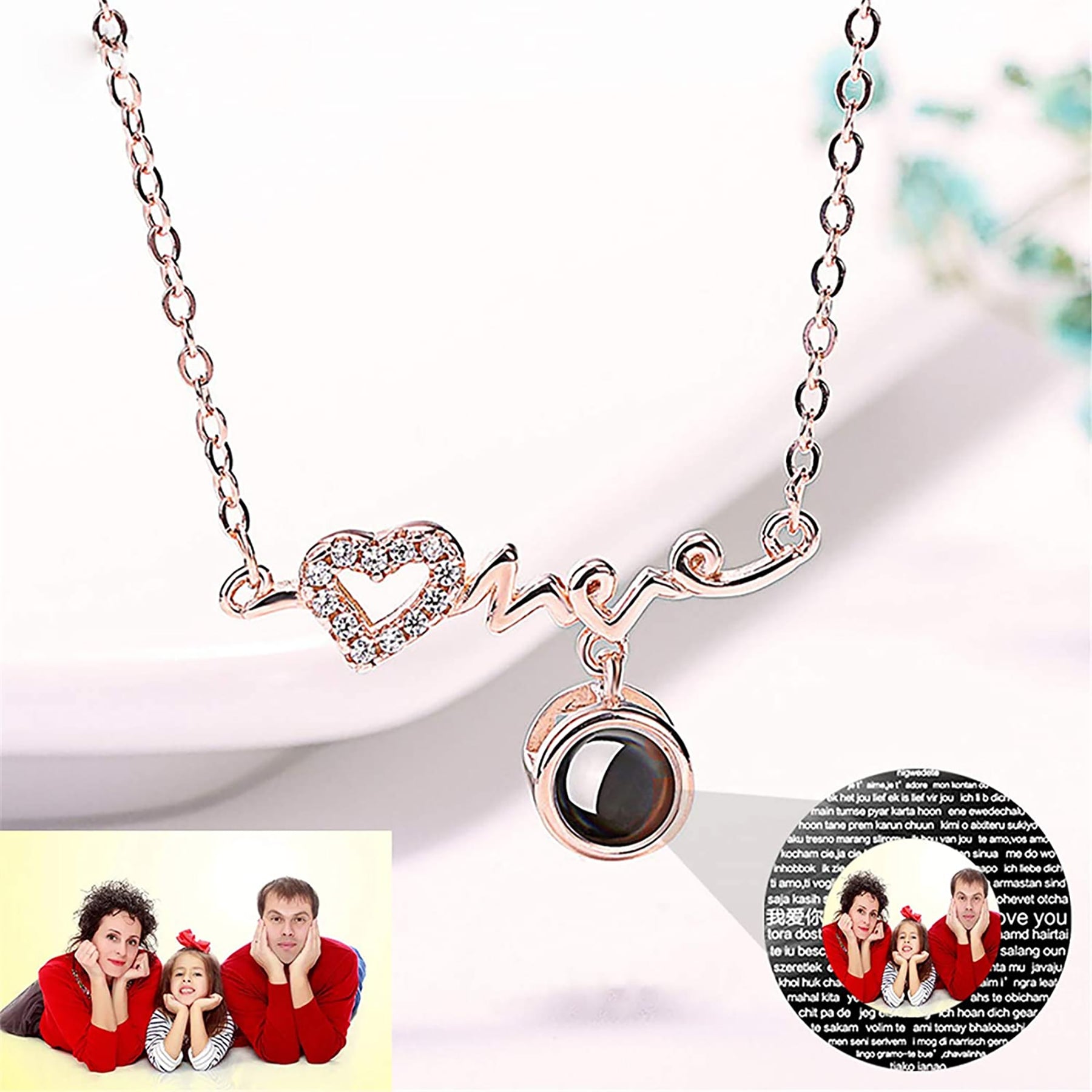 Personalized Custom Photo Heartbeat Shape Necklace Crystal Projection Pendant