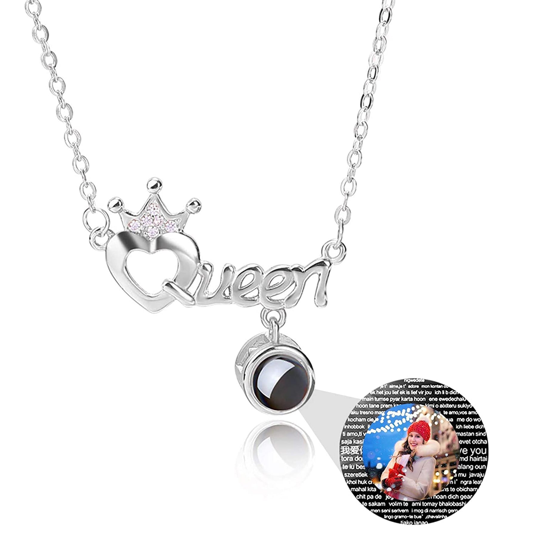 Projection Necklace Custom Photo Name Queen Crown Heart Pendant Personalized DIY