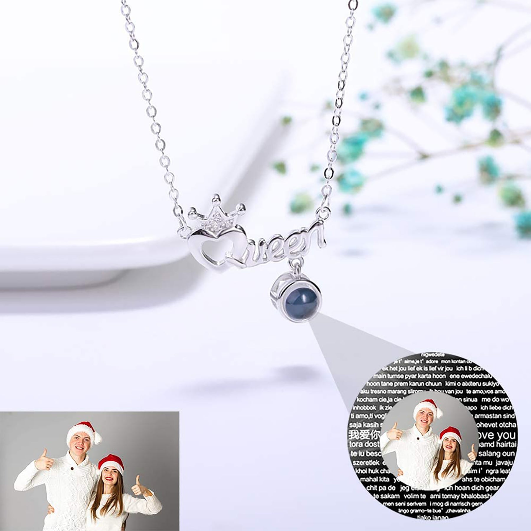 Projection Necklace Custom Photo Name Queen Crown Heart Pendant Personalized DIY