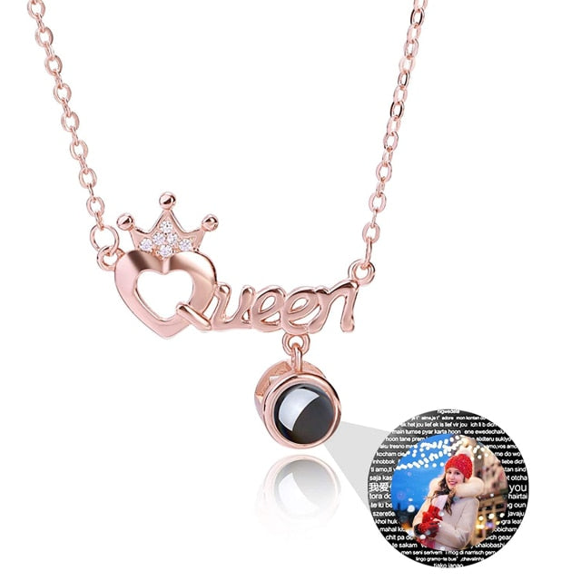 Collana di proiezione Foto personalizzata Nome Regina Corona Ciondolo a cuore Personalizzato fai-da-te