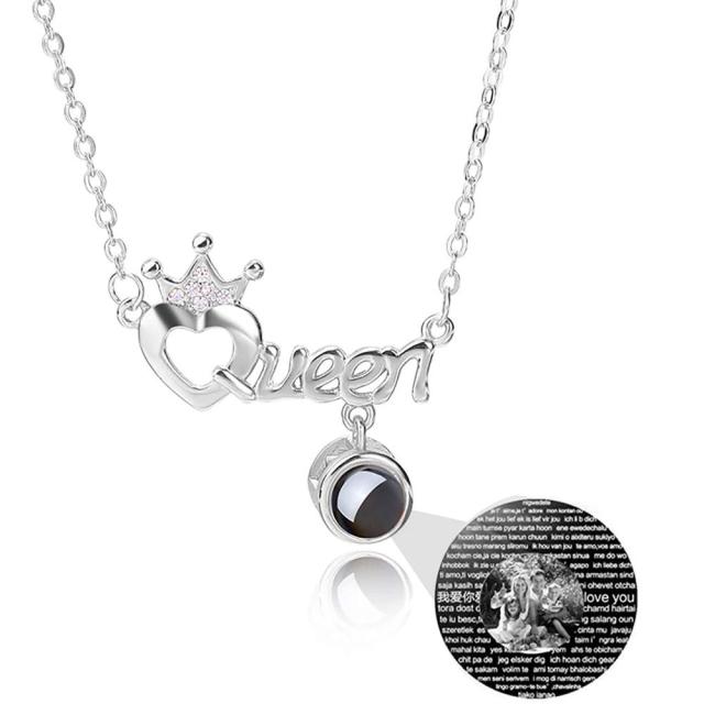 Projection Necklace Custom Photo Name Queen Crown Heart Pendant Personalized DIY