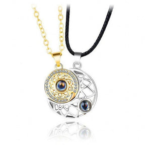 100 Languages Sun and Moon Projection Necklace