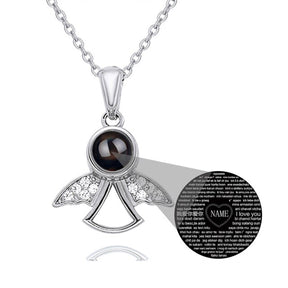 Projection Photo Memory Necklace Angel Pendant With Crystal Wing Personalized Jewelry