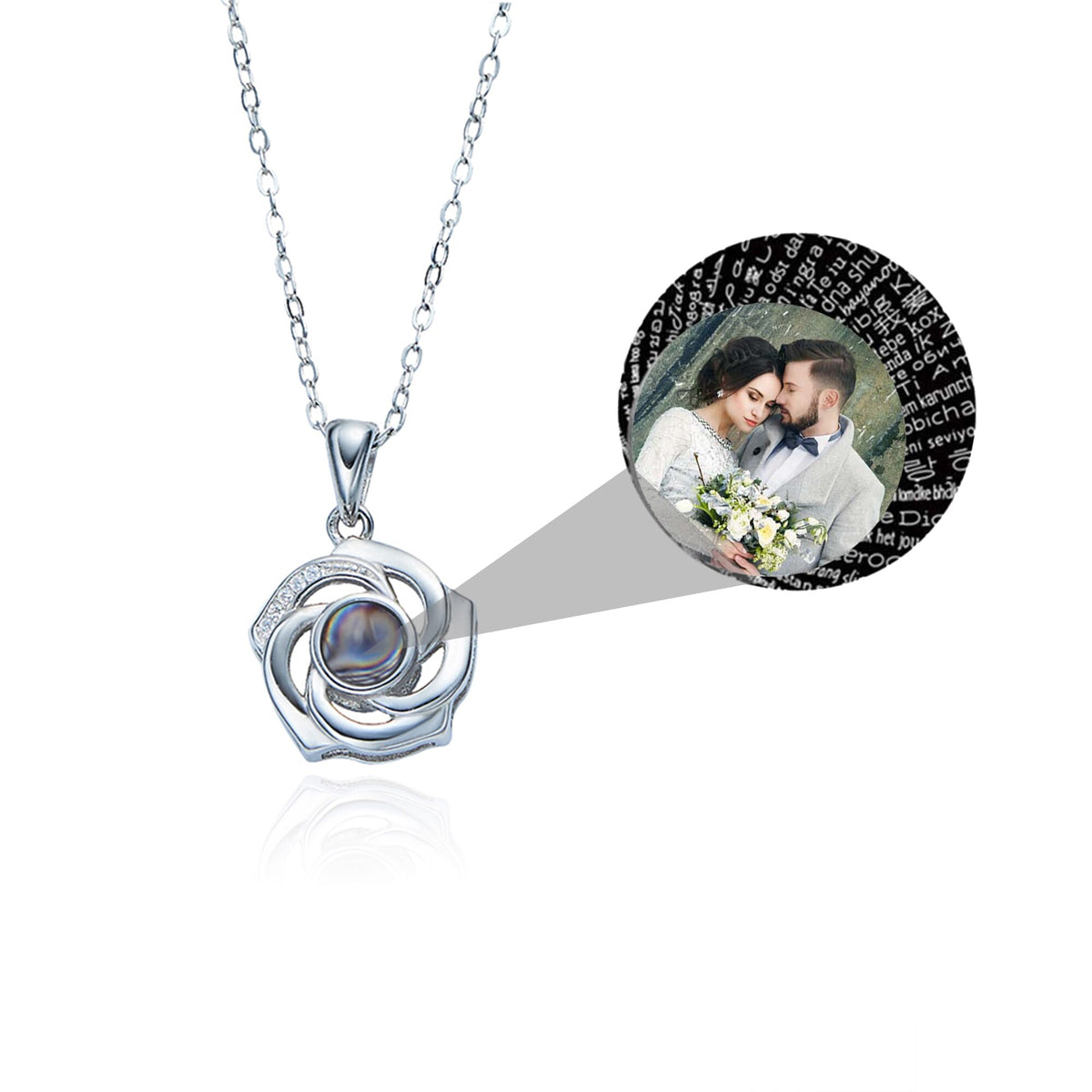 Customized Photo Name Trendy Rose Flower Shape Crystal Necklace Personalized Pendant Jewelry