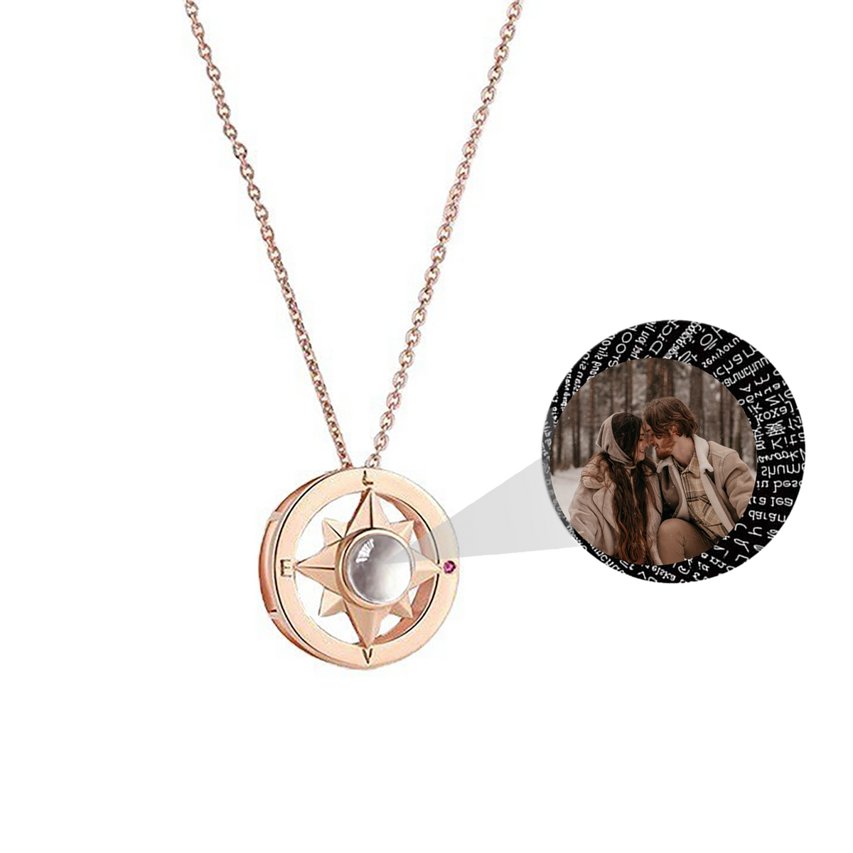 Projection Photo Necklace Custom Compass Necklace Personalized Lucky Star Couple Jewelry