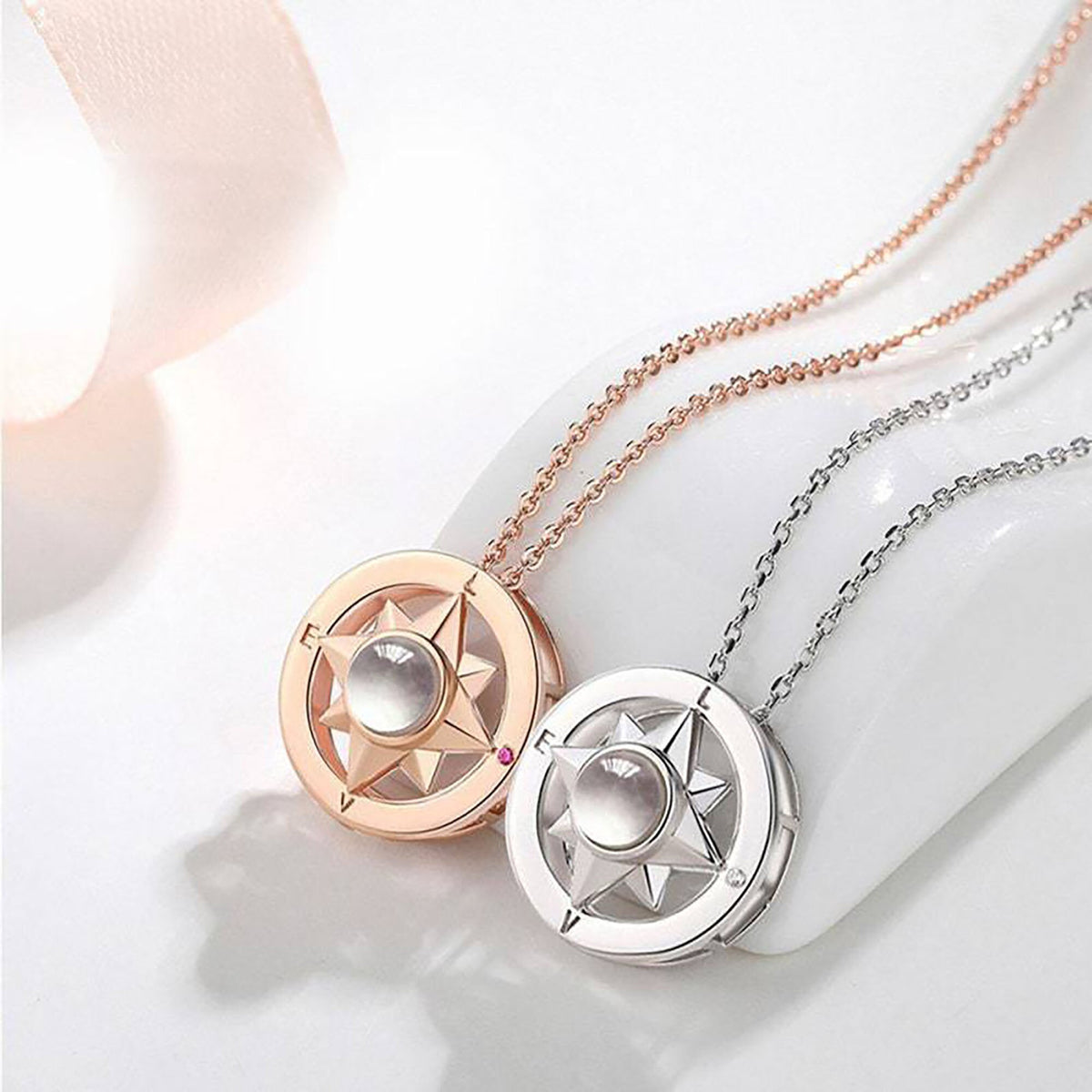 Projection Photo Necklace Custom Compass Necklace Personalized Lucky Star Couple Jewelry