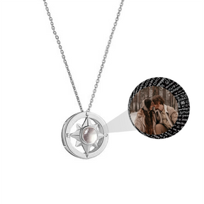 Projection Photo Necklace Custom Compass Necklace Personalized Lucky Star Couple Jewelry