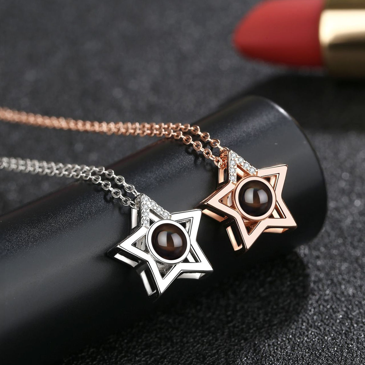 Custom Name Photo Projection Pendant Five Pointed Star Personalized Necklace