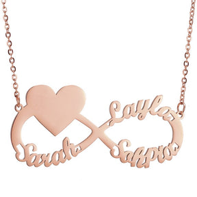 Collana con targhetta a cuore a forma di simbolo di infinito in acciaio personalizzato Ciondolo con nome inciso con testo fotografico personalizzato