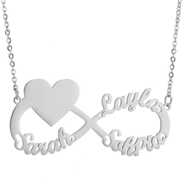 Personalized Steel Infinity Symbol Shape Heart Nameplate Necklace Custom Photo Text Engrave Name Pendant