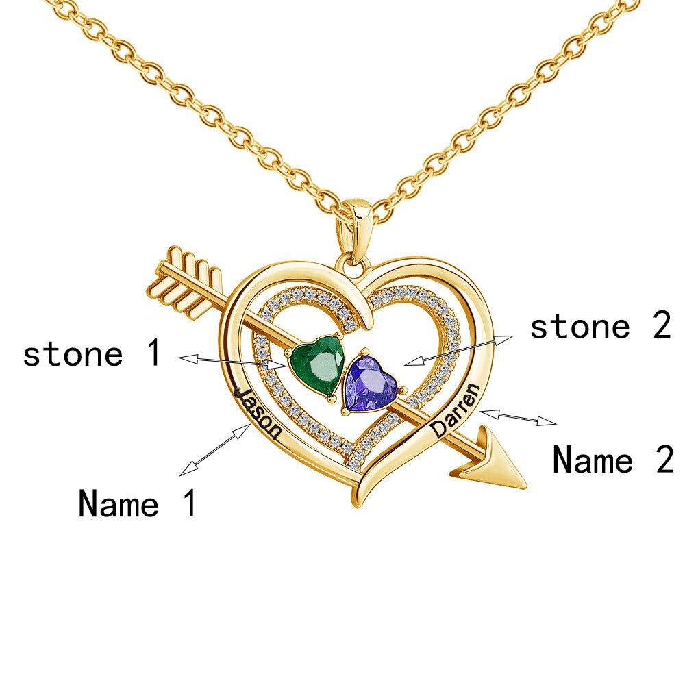 Personalized Love Heart Arrow Shape Necklace Custom Name Gold Silver Color Pendant