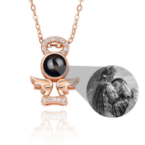 Personalized Memory Projection Necklace Customized Crystal Angel Wings Pendant