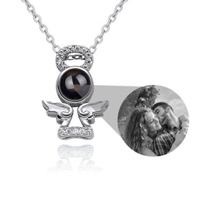 Personalized Memory Projection Necklace Customized Crystal Angel Wings Pendant