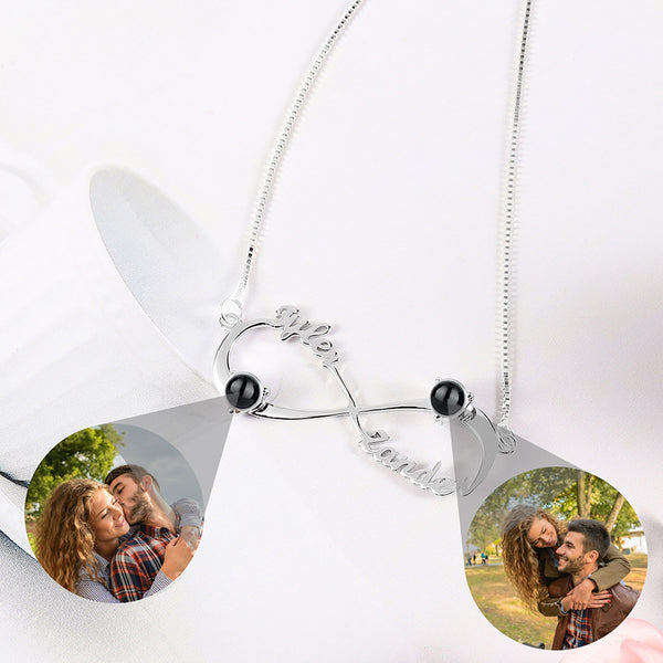 Personalized Infinity Symbol Projection Necklace For Women Customize Name Photo Pendant