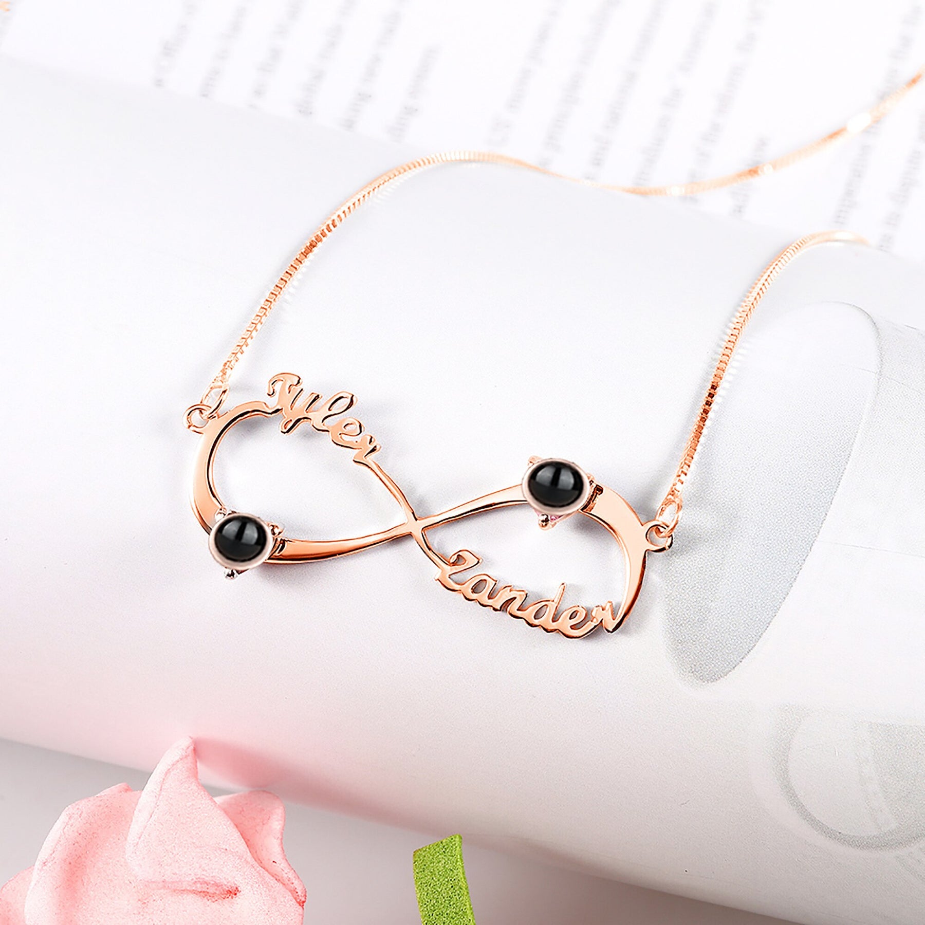 Personalized Infinity Symbol Projection Necklace For Women Customize Name Photo Pendant