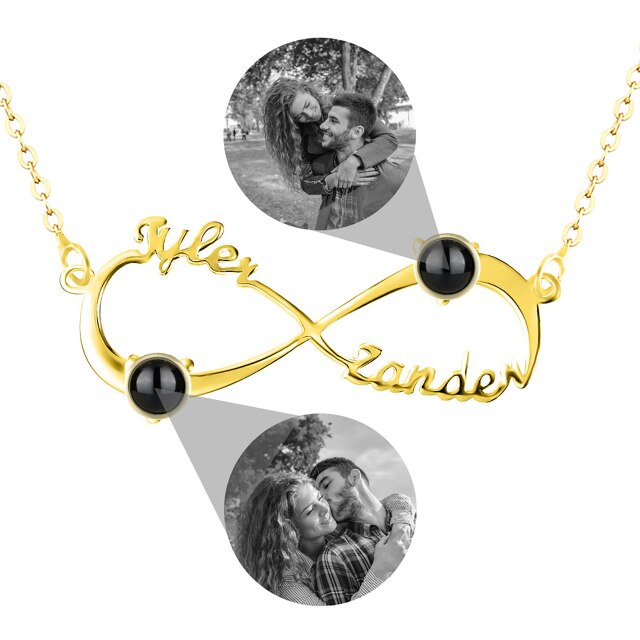 Collana di proiezione del simbolo dell'infinito personalizzata per le donne Personalizza il ciondolo con foto del nome