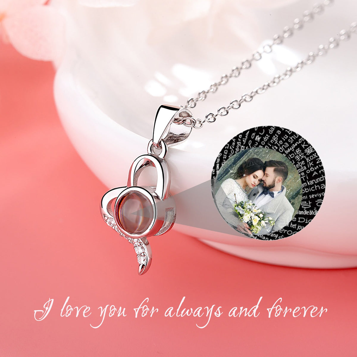 Custom Irregular Heart Pendant Personalized Photo Name Creative Gift Projection Necklace