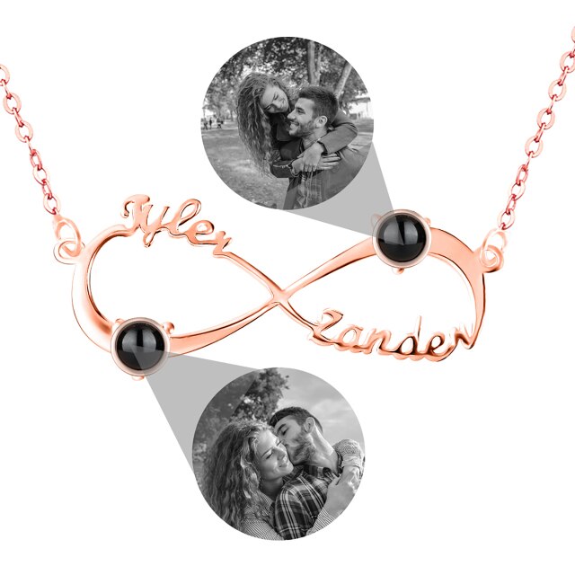 Personalized Infinity Symbol Projection Necklace For Women Customize Name Photo Pendant