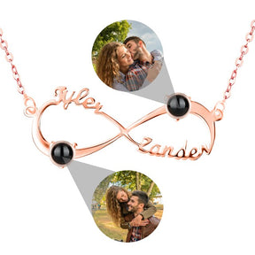 Personalized Infinity Symbol Projection Necklace For Women Customize Name Photo Pendant