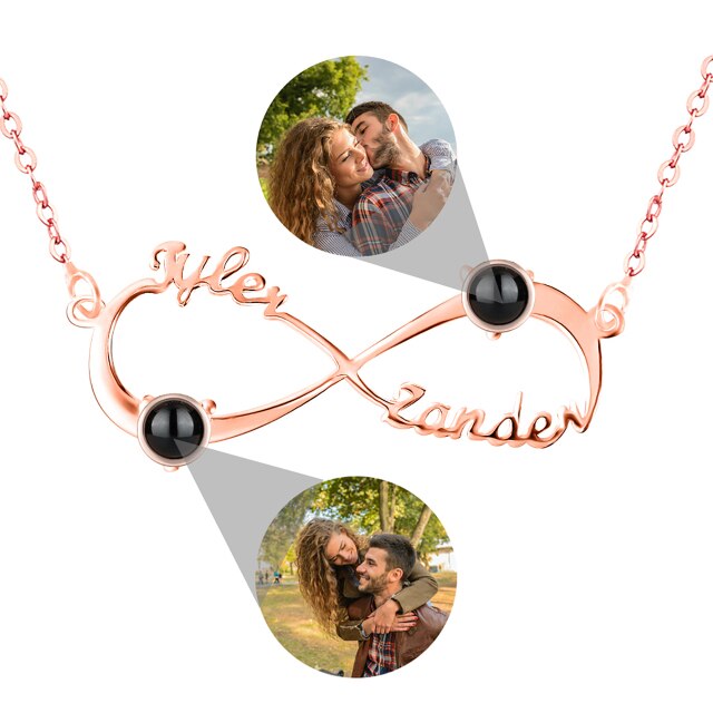 Collana di proiezione del simbolo dell'infinito personalizzata per le donne Personalizza il ciondolo con foto del nome