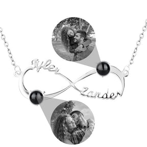 Collana di proiezione del simbolo dell'infinito personalizzata per le donne Personalizza il ciondolo con foto del nome